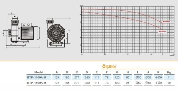 Pool Power BTPA-1100/M 1,5 HP 23m3/h Monofaze Jakuzi Pompası