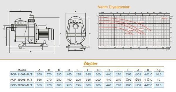 Pool Power - 3 HP- 32 m3/h - Trifaze Havuz Pompası - FCPS-2200/T